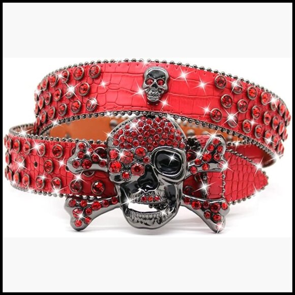 Rhinestone Skull Belt Studded Punk Western Cowgirl Eco-friendly Leather main image 7